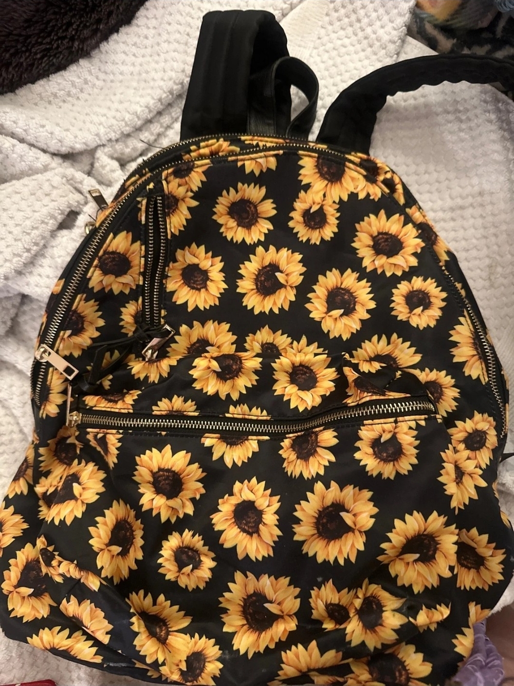 Sunflower Print Women's Backpack - Black & Yellow